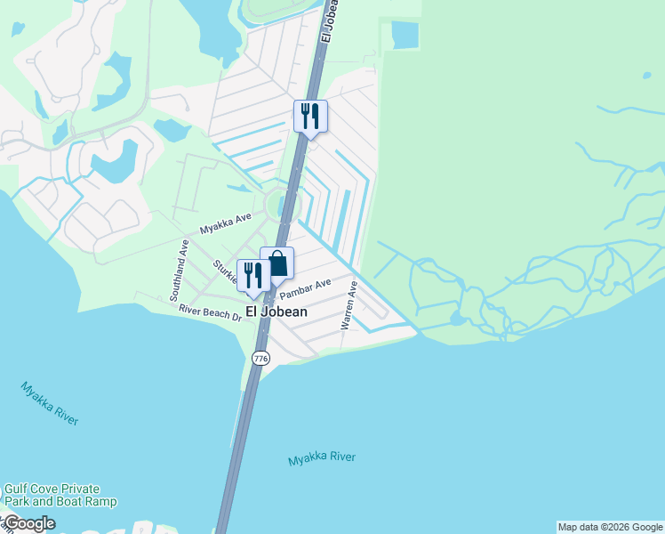 map of restaurants, bars, coffee shops, grocery stores, and more near 4297 Nettle Road in Port Charlotte
