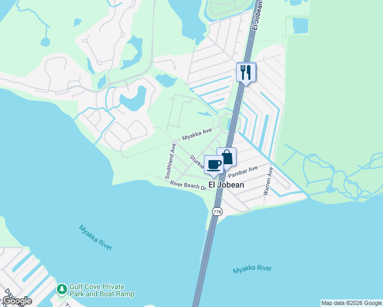 map of restaurants, bars, coffee shops, grocery stores, and more near 4430 Sturkie Avenue in Port Charlotte