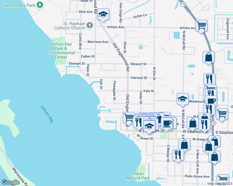 map of restaurants, bars, coffee shops, grocery stores, and more near 691 Yale Street in Englewood
