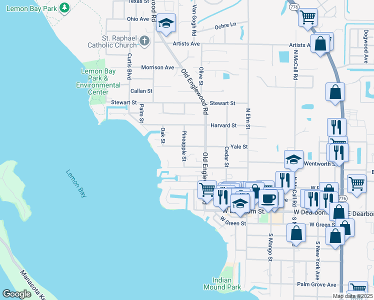 map of restaurants, bars, coffee shops, grocery stores, and more near 691 Yale Street in Englewood