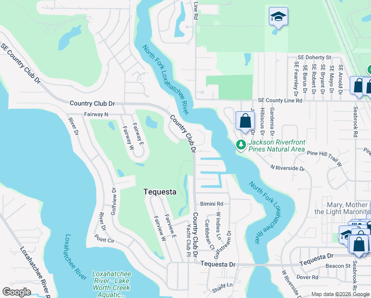 map of restaurants, bars, coffee shops, grocery stores, and more near 201 Country Club Drive in Tequesta