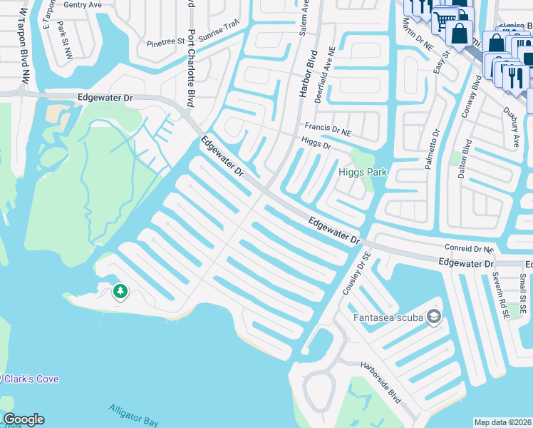 map of restaurants, bars, coffee shops, grocery stores, and more near 106 Leland Street Southwest in Port Charlotte