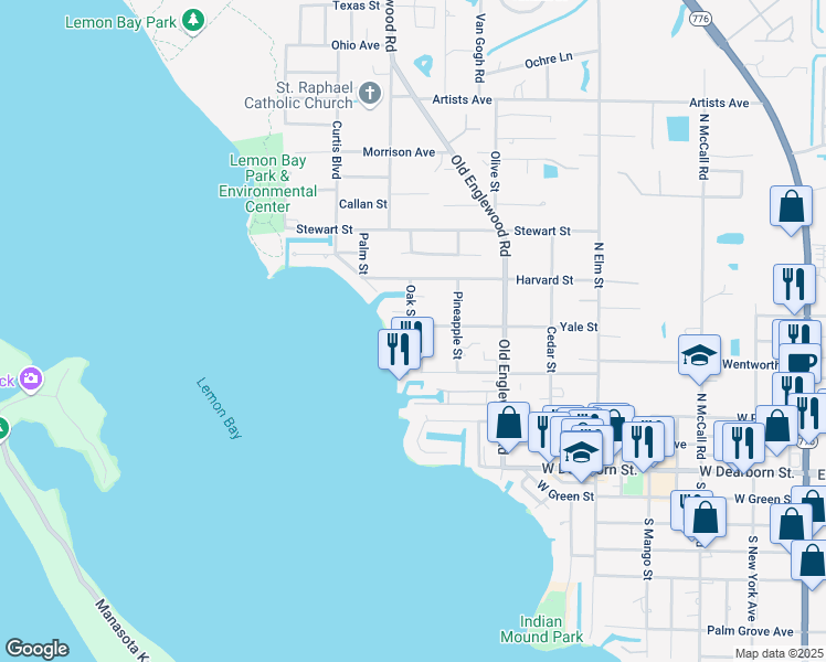 map of restaurants, bars, coffee shops, grocery stores, and more near 799 Yale Street in Englewood
