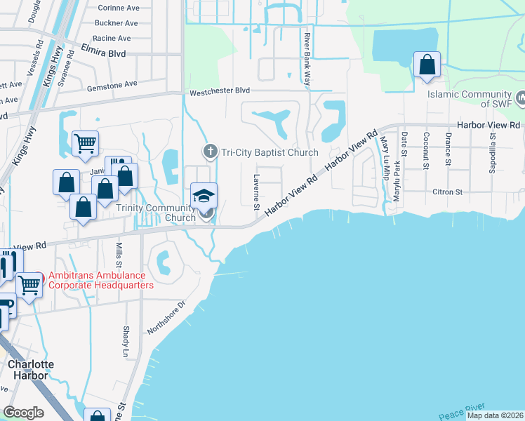 map of restaurants, bars, coffee shops, grocery stores, and more near 24164 Harbor View Road in Port Charlotte