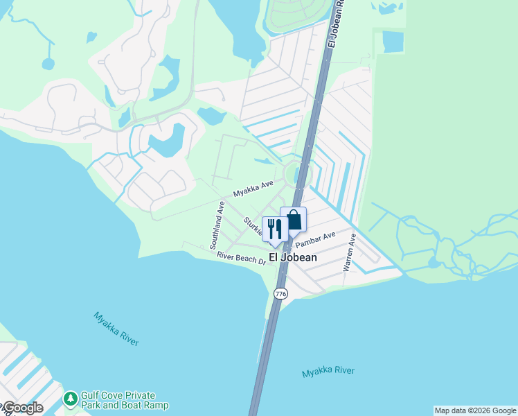 map of restaurants, bars, coffee shops, grocery stores, and more near 4430 Sturkie Avenue in Port Charlotte