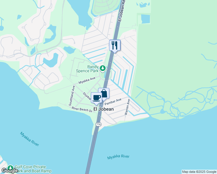 map of restaurants, bars, coffee shops, grocery stores, and more near 14393 Boston Road in Port Charlotte