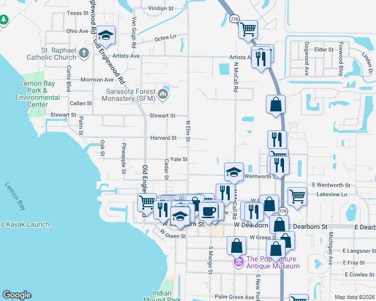 map of restaurants, bars, coffee shops, grocery stores, and more near 375 Gray Road in Englewood