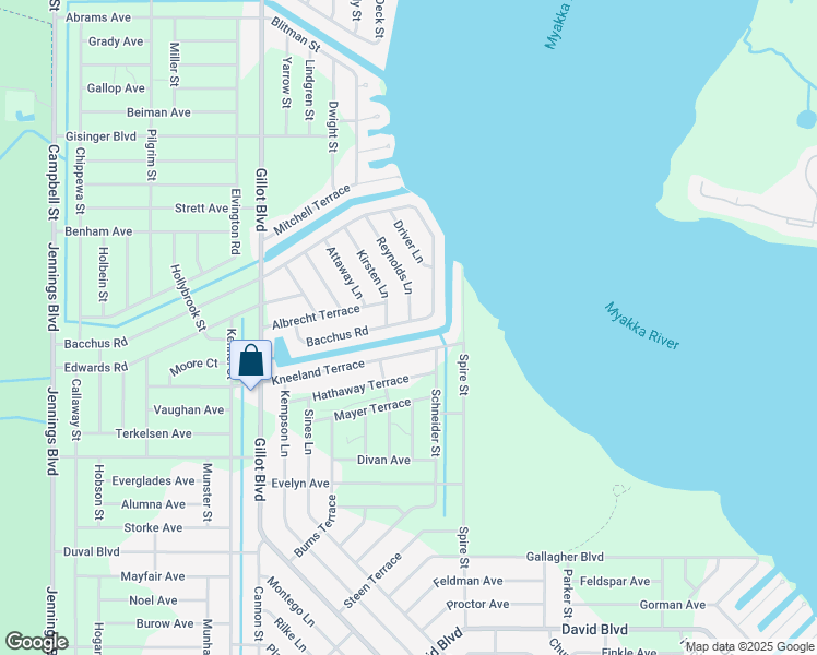 map of restaurants, bars, coffee shops, grocery stores, and more near 12732 Bacchus Road in Port Charlotte