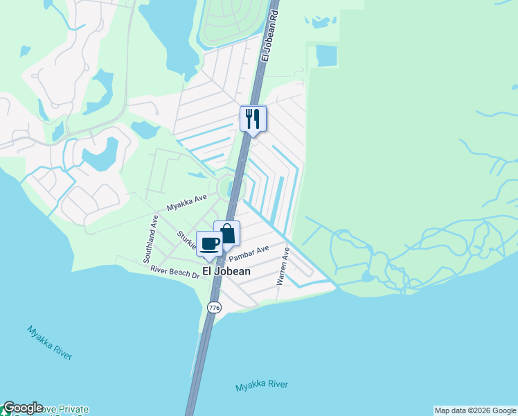 map of restaurants, bars, coffee shops, grocery stores, and more near 4237 Bardot Road in Port Charlotte