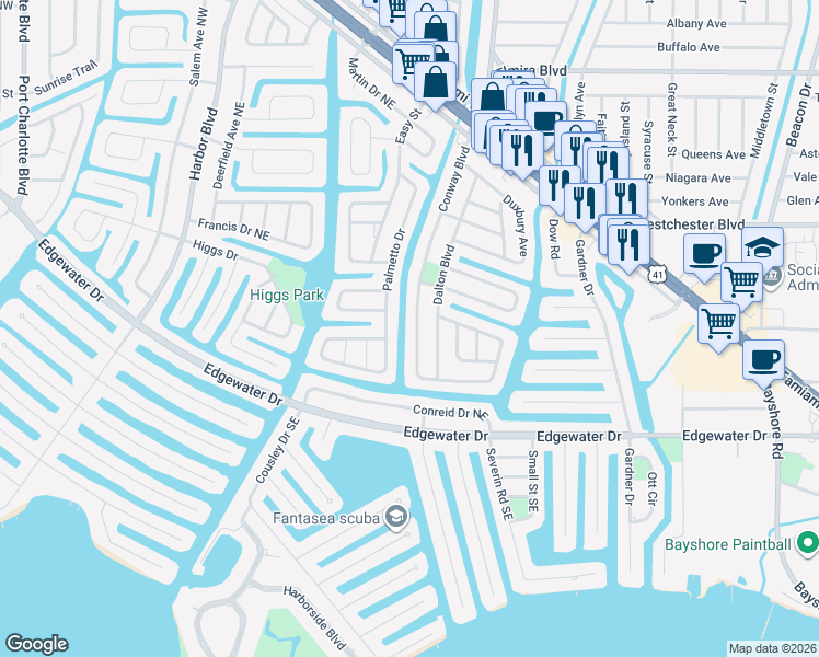 map of restaurants, bars, coffee shops, grocery stores, and more near 4127 Conway Boulevard in Port Charlotte