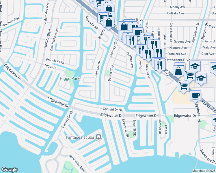 map of restaurants, bars, coffee shops, grocery stores, and more near 4475 Conway Boulevard in Port Charlotte