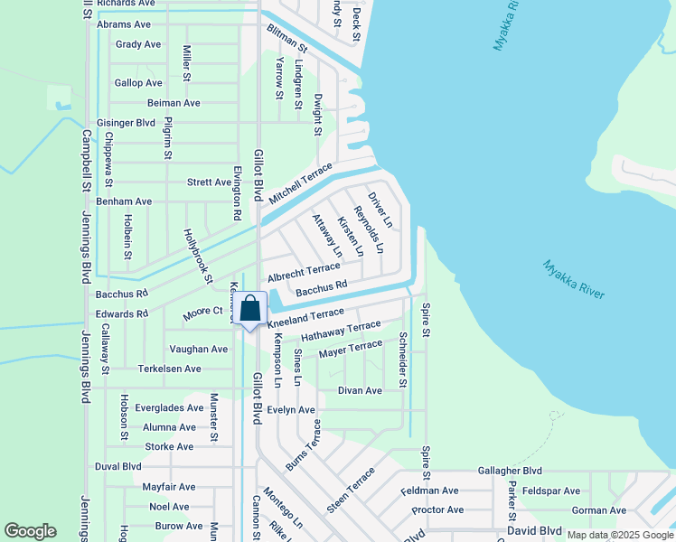 map of restaurants, bars, coffee shops, grocery stores, and more near 12395 Albrecht Terrace in Port Charlotte