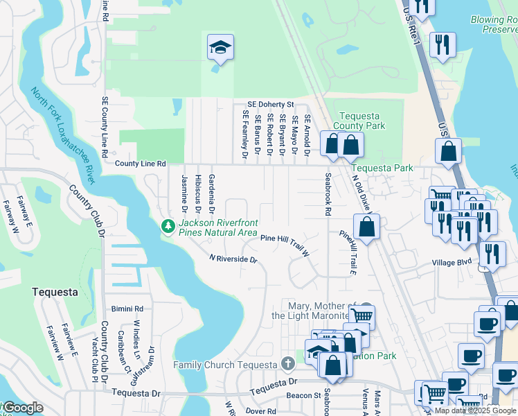 map of restaurants, bars, coffee shops, grocery stores, and more near 147 Magnolia Way in Jupiter