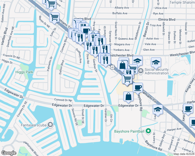 map of restaurants, bars, coffee shops, grocery stores, and more near 4127 Gardner Drive in Port Charlotte