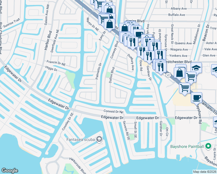 map of restaurants, bars, coffee shops, grocery stores, and more near 4475 Conway Boulevard in Port Charlotte