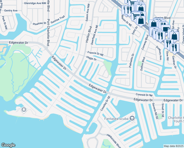 map of restaurants, bars, coffee shops, grocery stores, and more near 127 Rodgers Avenue Northeast in Port Charlotte