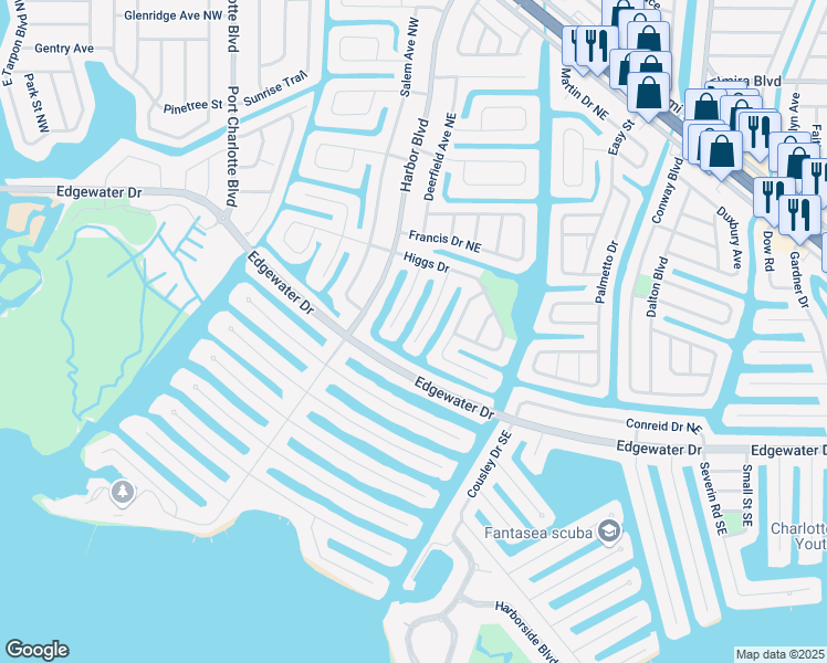 map of restaurants, bars, coffee shops, grocery stores, and more near 127 Rodgers Avenue Northeast in Port Charlotte