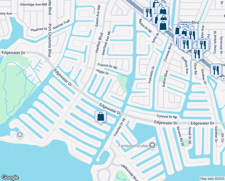 map of restaurants, bars, coffee shops, grocery stores, and more near 173 Dowling Avenue Northeast in Port Charlotte