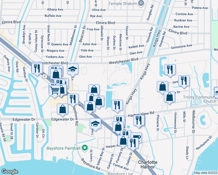 map of restaurants, bars, coffee shops, grocery stores, and more near 23465 Harbor View Road in Punta Gorda