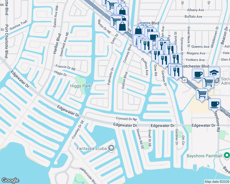 map of restaurants, bars, coffee shops, grocery stores, and more near 4127 Conway Boulevard in Port Charlotte