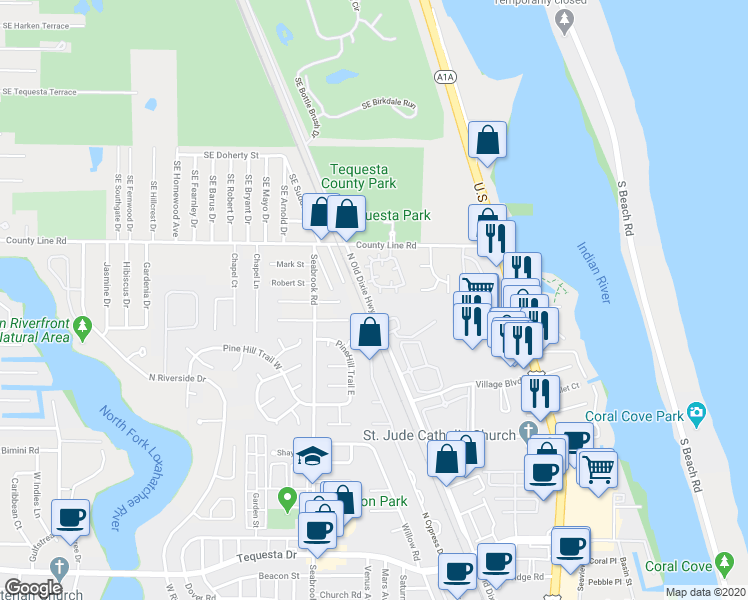 map of restaurants, bars, coffee shops, grocery stores, and more near 961 Old Dixie Highway in Jupiter
