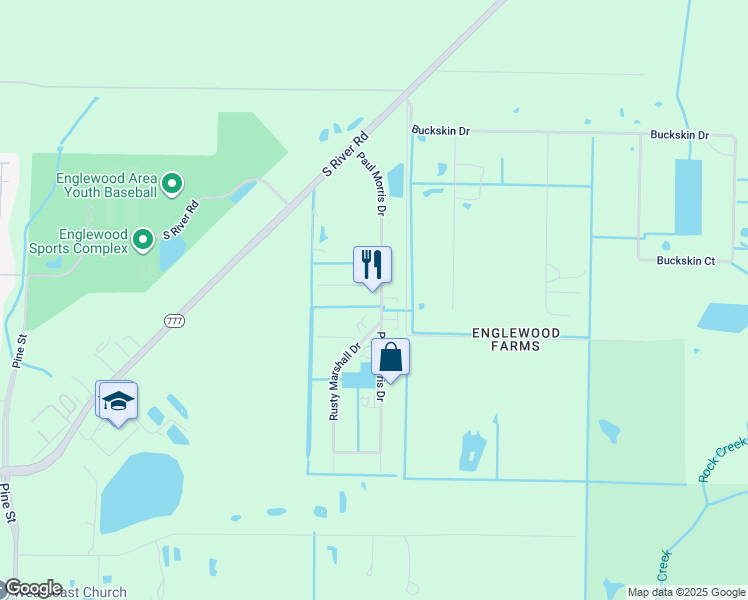 map of restaurants, bars, coffee shops, grocery stores, and more near 524 Paul Morris Drive in Englewood