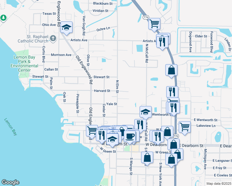 map of restaurants, bars, coffee shops, grocery stores, and more near 451 Harvard Street in Englewood