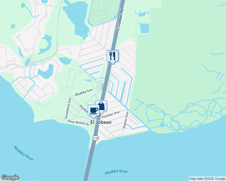 map of restaurants, bars, coffee shops, grocery stores, and more near 4237 Bardot Road in Port Charlotte