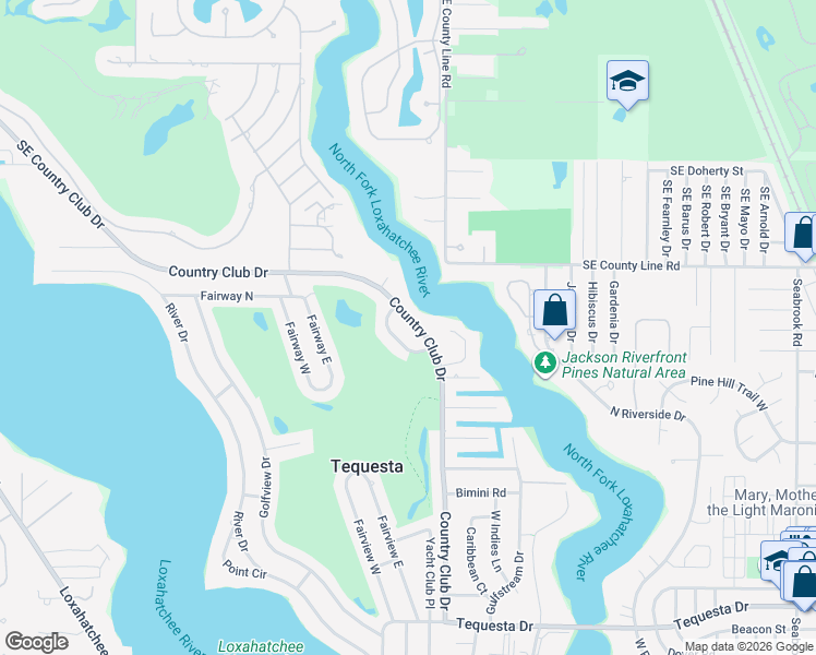 map of restaurants, bars, coffee shops, grocery stores, and more near 219 Country Club Drive in Jupiter