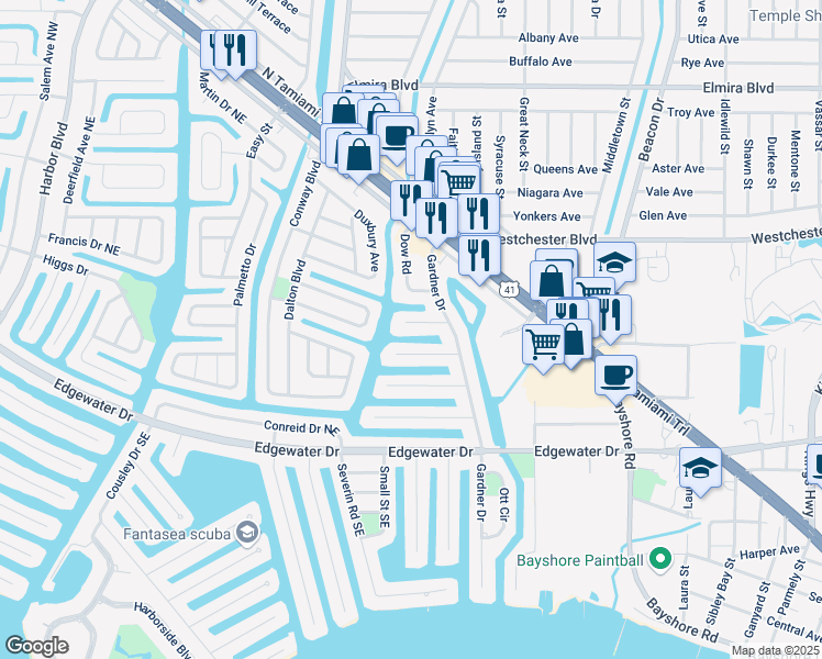 map of restaurants, bars, coffee shops, grocery stores, and more near 250 Mentel Terrace in Port Charlotte