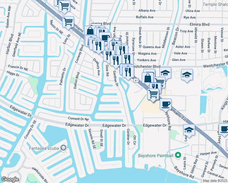 map of restaurants, bars, coffee shops, grocery stores, and more near 250 Mentel Terrace in Port Charlotte