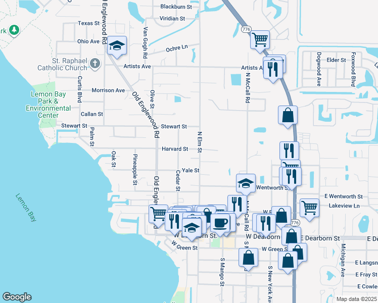 map of restaurants, bars, coffee shops, grocery stores, and more near 451 Harvard Street in Englewood