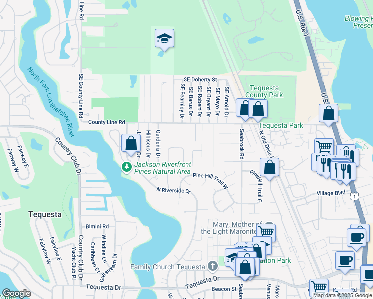 map of restaurants, bars, coffee shops, grocery stores, and more near 147 Magnolia Way in Jupiter