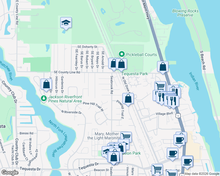 map of restaurants, bars, coffee shops, grocery stores, and more near 4139 Wingo Street in Jupiter