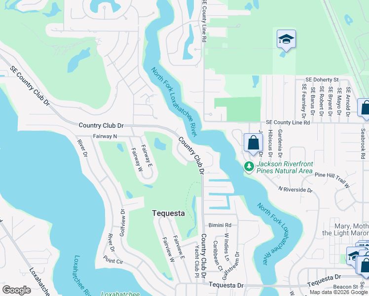 map of restaurants, bars, coffee shops, grocery stores, and more near 219 Country Club Drive in Jupiter