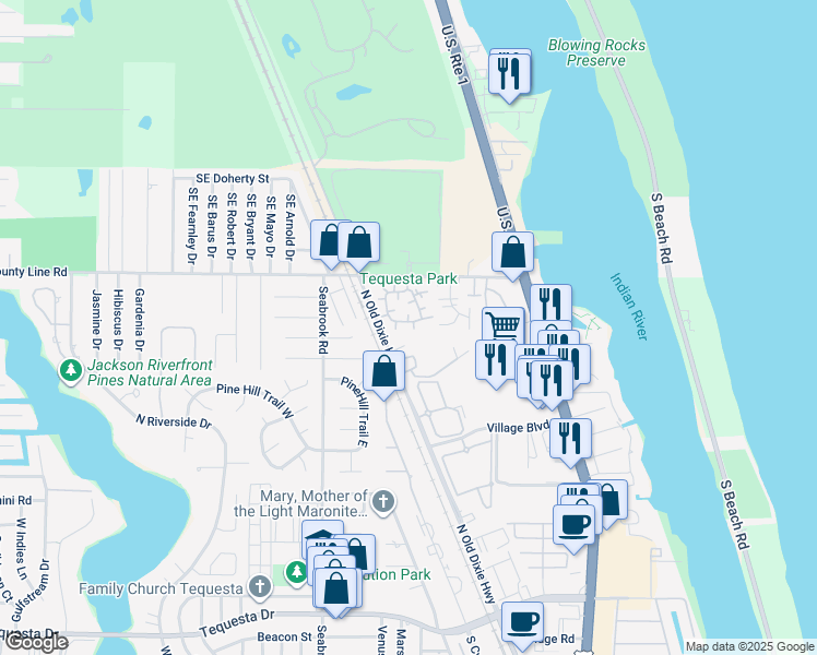 map of restaurants, bars, coffee shops, grocery stores, and more near 961 Old Dixie Hwy in Jupiter