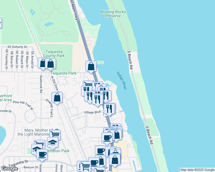 map of restaurants, bars, coffee shops, grocery stores, and more near 100 Intracoastal Place in Jupiter