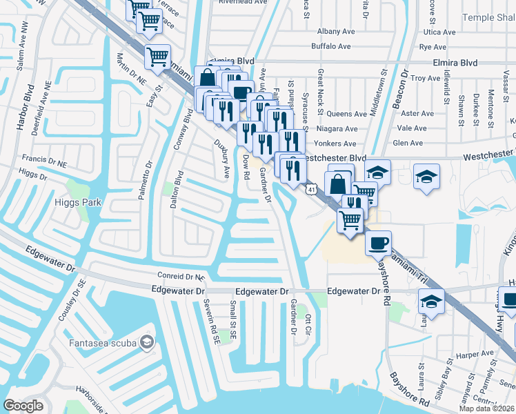 map of restaurants, bars, coffee shops, grocery stores, and more near 250 Mentel Terrace in Port Charlotte