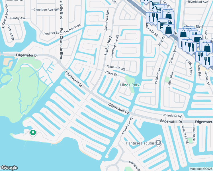 map of restaurants, bars, coffee shops, grocery stores, and more near 127 Rodgers Avenue Northeast in Port Charlotte