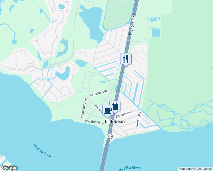 map of restaurants, bars, coffee shops, grocery stores, and more near 4477 Buckwheat Road in Port Charlotte