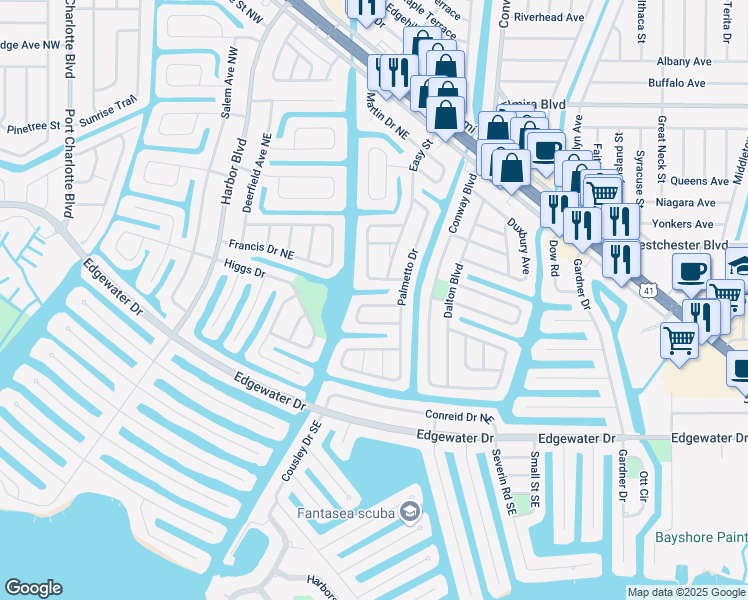 map of restaurants, bars, coffee shops, grocery stores, and more near 123 Poinsettia Circle Northeast in Port Charlotte