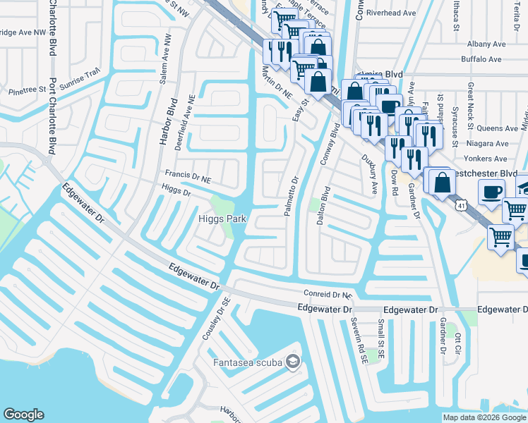 map of restaurants, bars, coffee shops, grocery stores, and more near 421 Dunn Drive Northeast in Port Charlotte