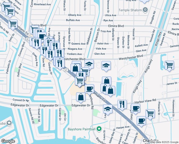 map of restaurants, bars, coffee shops, grocery stores, and more near 4070 Beaver Lane in Port Charlotte