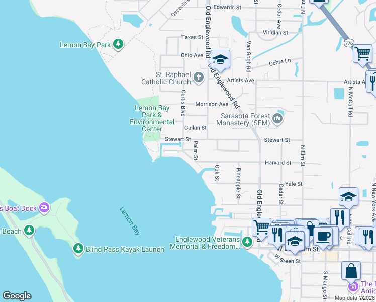 map of restaurants, bars, coffee shops, grocery stores, and more near 916 Suncrest Lane in Englewood