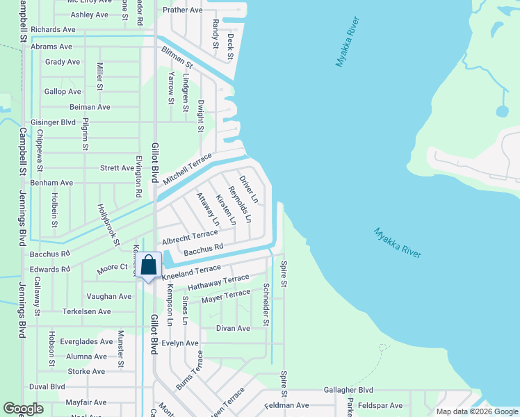 map of restaurants, bars, coffee shops, grocery stores, and more near 12629 Bacchus Road in Port Charlotte