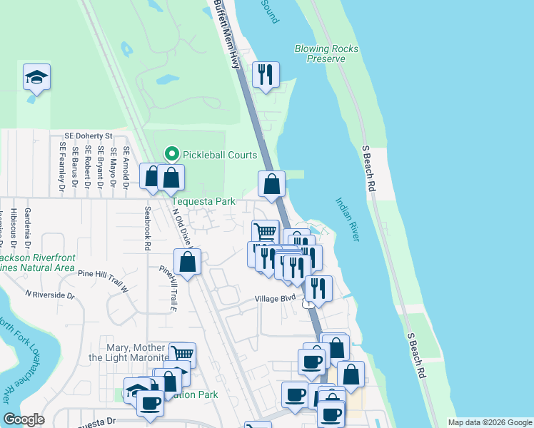map of restaurants, bars, coffee shops, grocery stores, and more near 204 del Sol Circle in Jupiter