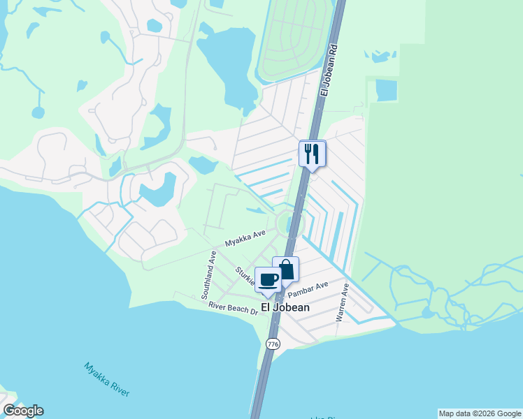map of restaurants, bars, coffee shops, grocery stores, and more near 4477 Buckwheat Road in Port Charlotte