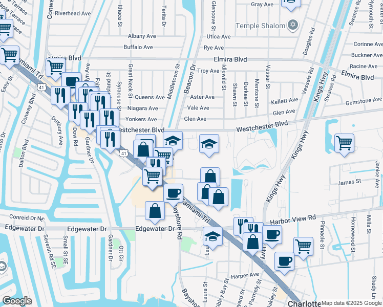 map of restaurants, bars, coffee shops, grocery stores, and more near 22441 Westchester Boulevard in Port Charlotte