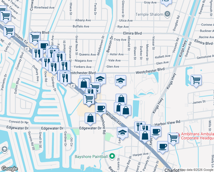map of restaurants, bars, coffee shops, grocery stores, and more near 4022 Beaver Lane in Port Charlotte