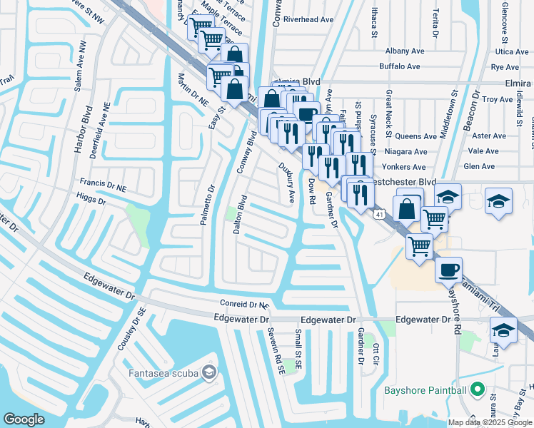map of restaurants, bars, coffee shops, grocery stores, and more near 501 Sharon Circle in Port Charlotte